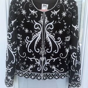 Black and White Embroidered Women's Jacket